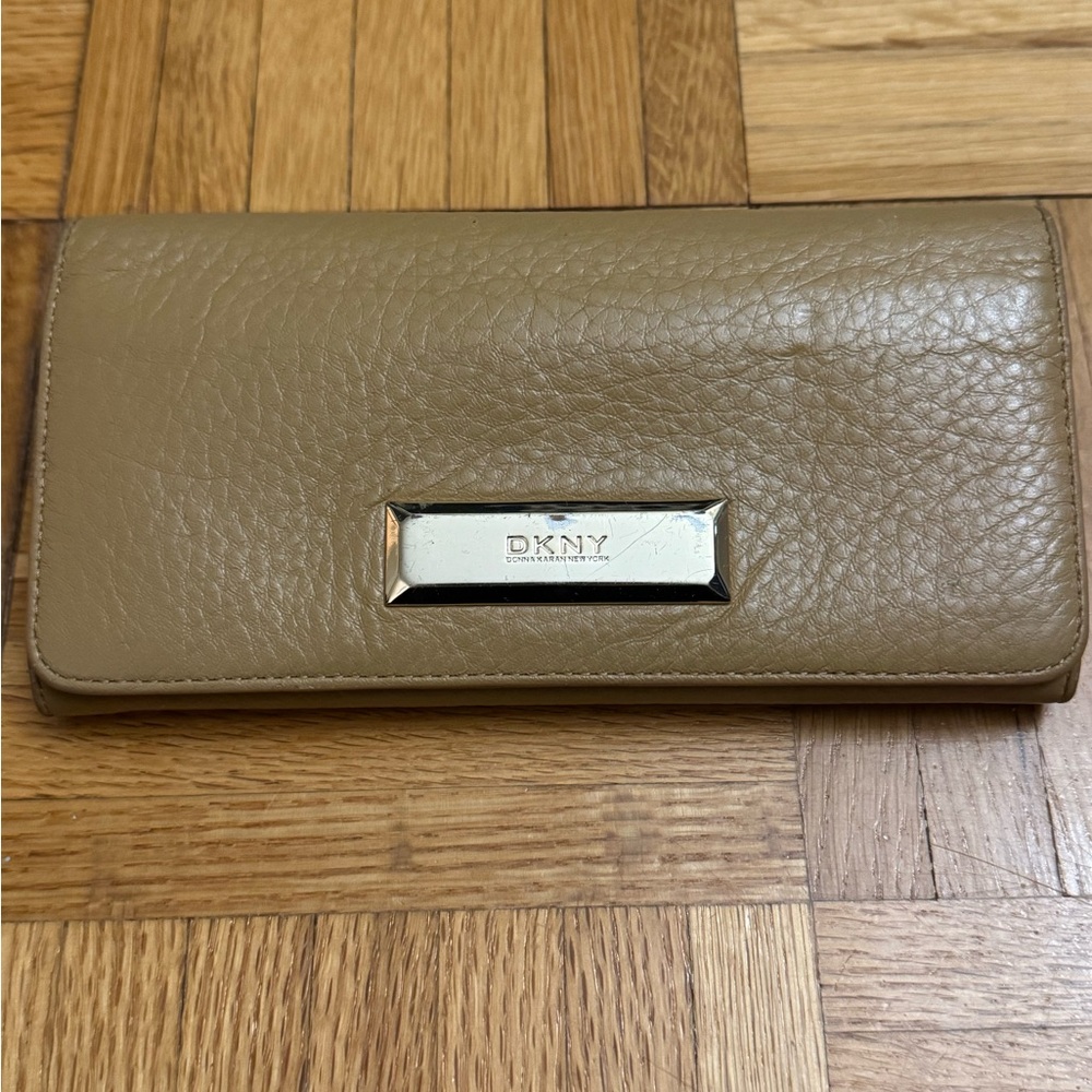 DKNY Beige Leather Accessory with Silver Accent